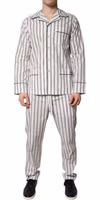 White Black Stripes Cotton Men Pajama Set Sleepwear 1