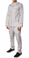 White Black Stripes Cotton Men Pajama Set Sleepwear 2