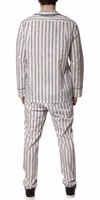 White Black Stripes Cotton Men Pajama Set Sleepwear 3