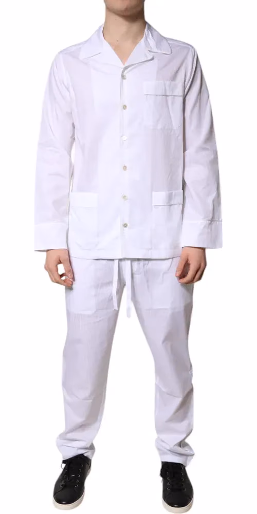 White Cotton Shirt Pants Pajama Set Sleepwear