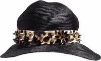 Black Straw Crystal Embellished Wide Brim Hat 1