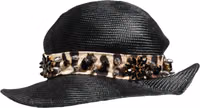 Black Straw Crystal Embellished Wide Brim Hat 2