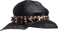 Black Straw Crystal Embellished Wide Brim Hat 3