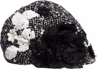 Black Wool White Floral Embellished Cloche Hat 2