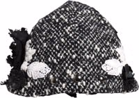 Black Wool White Floral Embellished Cloche Hat 3