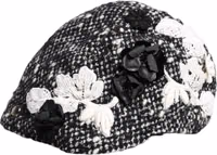 Black Wool White Floral Embellished Cloche Hat 4