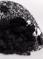 Black Wool White Floral Embellished Cloche Hat 5