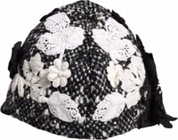 Black Wool White Floral Embellished Cloche Hat 1