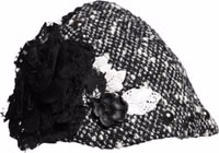 Black Wool White Floral Embellished Cloche Hat 2