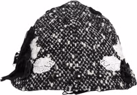 Black Wool White Floral Embellished Cloche Hat 3