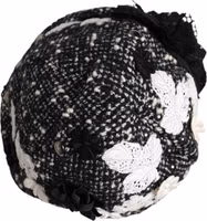 Black Wool White Floral Embellished Cloche Hat 4