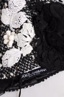 Black Wool White Floral Embellished Cloche Hat 5