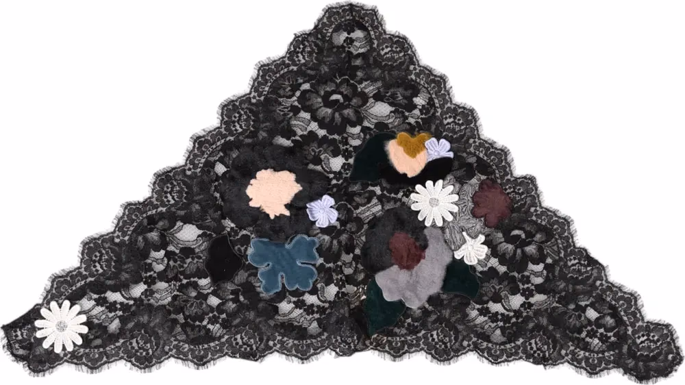 Black Lace Floral Applique Cotton Veil Hat