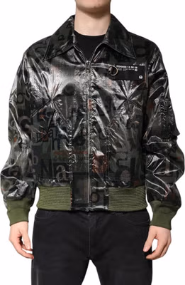 Green DG Logo Print Bomber Full Zip Jacket