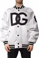 White DG Logo Polyester Jersey Bomber Jacket 1