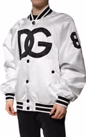 White DG Logo Polyester Jersey Bomber Jacket 2