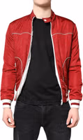 Red White Nylon Full Zip Men Bomber Jacket 1
