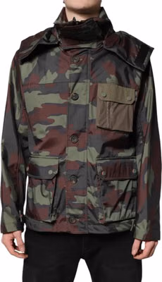Multicolor Camouflage Button Hooded Jacket