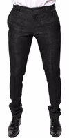 Black Floral Jacquard Mid Waist Dress Pants 1