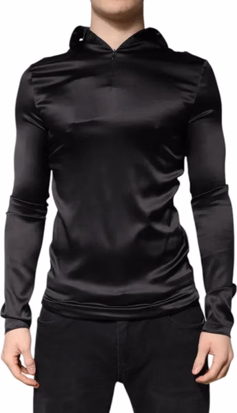 Black Silk Turtleneck Men Pullover Sweater