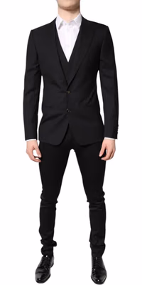 Black Single Breasted Formal Blazer with Vest
