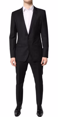 Black Wool Single Breasted 2 Piece Suit