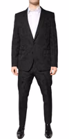 Black Polyester Floral Jacquard 2 Piece Suit 1