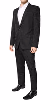 Black Polyester Floral Jacquard 2 Piece Suit 2