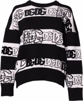 Black White Logo Print Wool Pullover Sweater 1