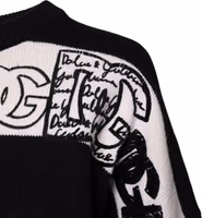 Black White Logo Print Wool Pullover Sweater 2