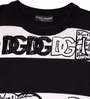 Black White Logo Print Wool Pullover Sweater 4