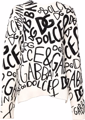 White Black Logo Print Women Pullover Sweater