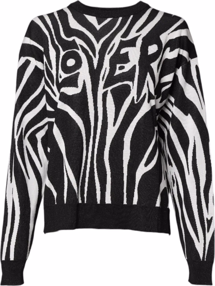 Black White Print Women Pullover Sweater
