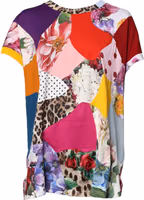 Multicolor Patchwork Short Sleeve Blouse Top 1