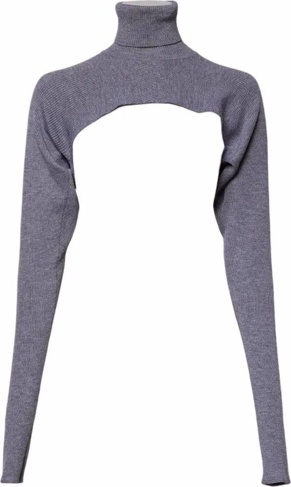 Gray Wool Knit Turtleneck Cropped Top Sweater