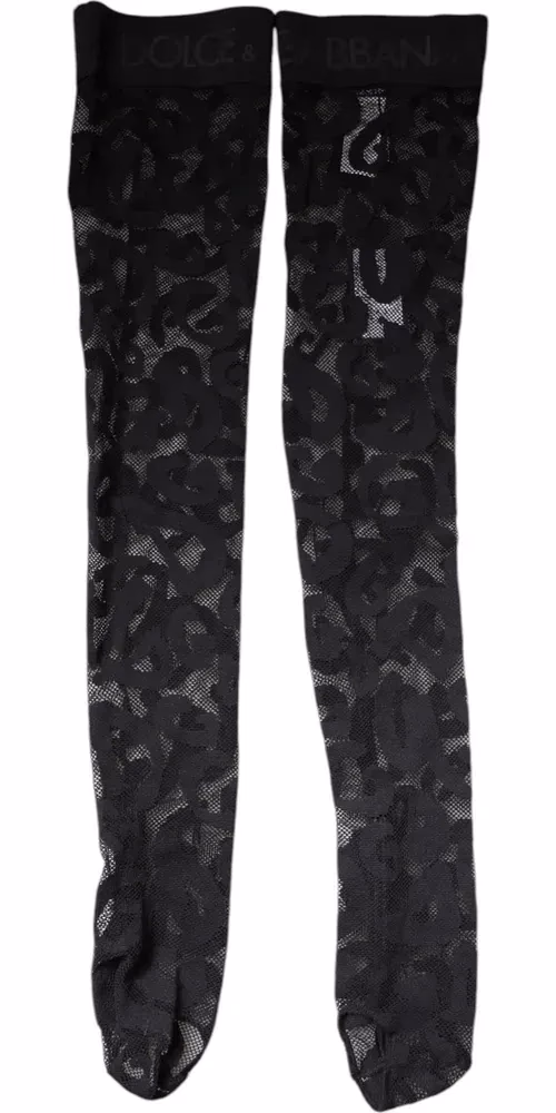 Black Floral Lace Cotton Stretch Stockings Socks