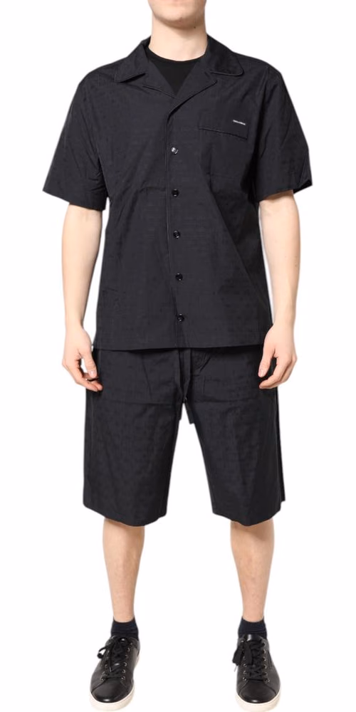 Black Cotton Men Pajama Set Sleepwear