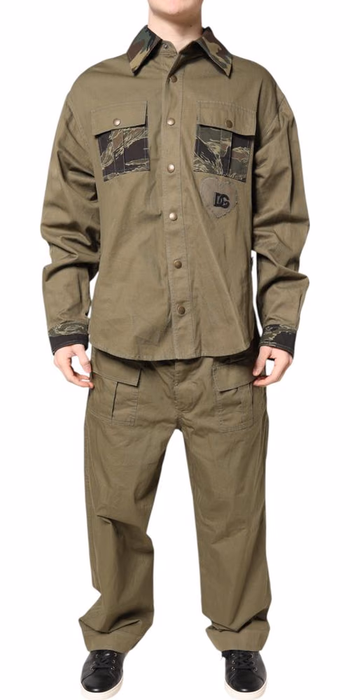 Brown Cotton Stretch Shirt Pants Casual Set