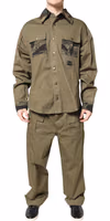 Brown Cotton Stretch Shirt Pants Casual Set 1
