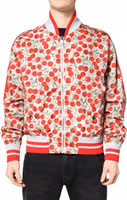 White Cherry Print Full Zip Bomber Jacket 1