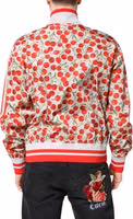 White Cherry Print Full Zip Bomber Jacket 3