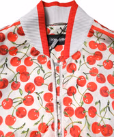 White Cherry Print Full Zip Bomber Jacket 4