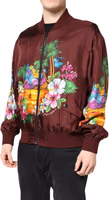 Maroon Floral Print Full Zip Bomber Jacket 2