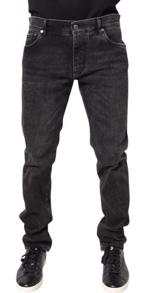 Gray Washed Cotton Skinny Denim Jeans