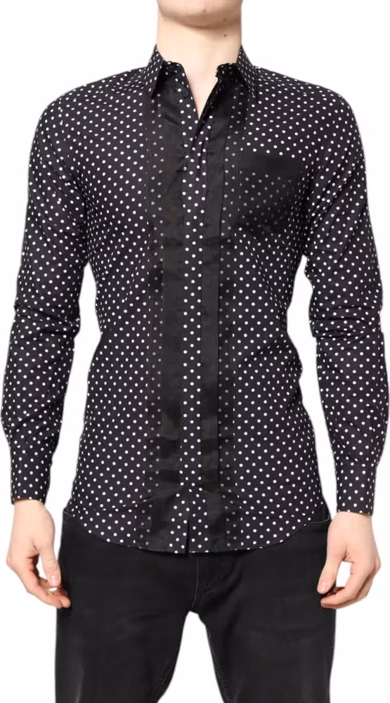 Black Polka Dot Long Sleeves Gold Formal Shirt