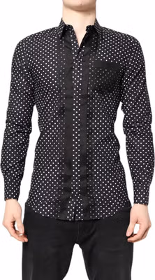 Black Polka Dot Long Sleeves Gold Formal Shirt