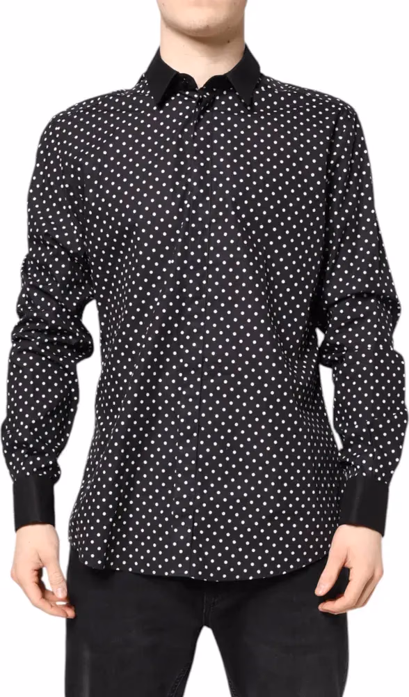 Black Polka Dot Cotton Formal Dress Shirt