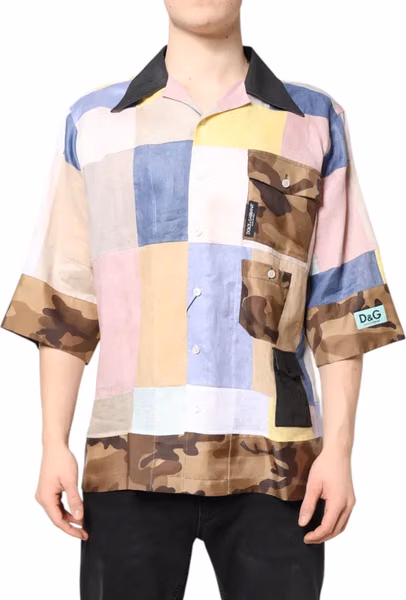 Multicolor Patchwork Short Sleeve Shirt
