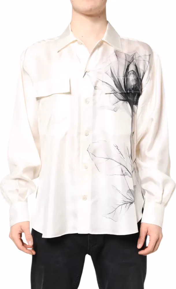 Ivory Silk Long Sleeves Men Casual Shirt