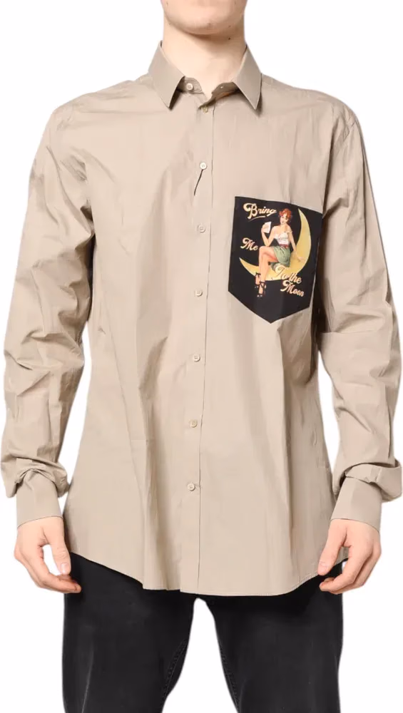 Beige Pin Up Print MARTINI Men Casual Shirt
